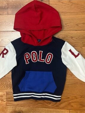 Polo Ralph Lauren Boys 4 Varsity Hoodie POLO Logo Colorblock Sweatshirt